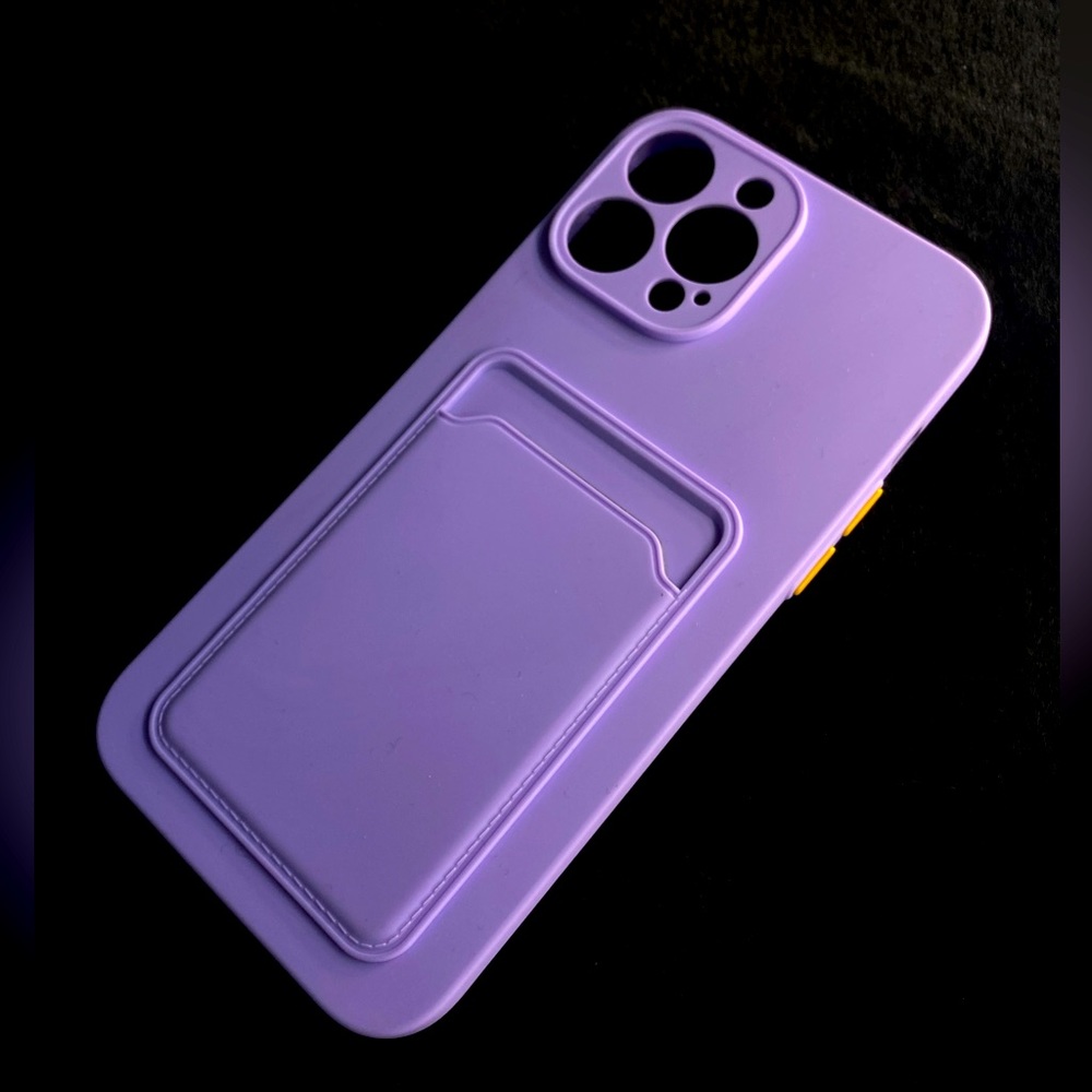 Purple Silicone iPhone 13 Pro Max Phone Case with Card Holder